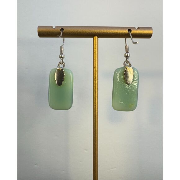 Artisan made Teal & Green Glass Dangle Earrings - Picture 4 of 5